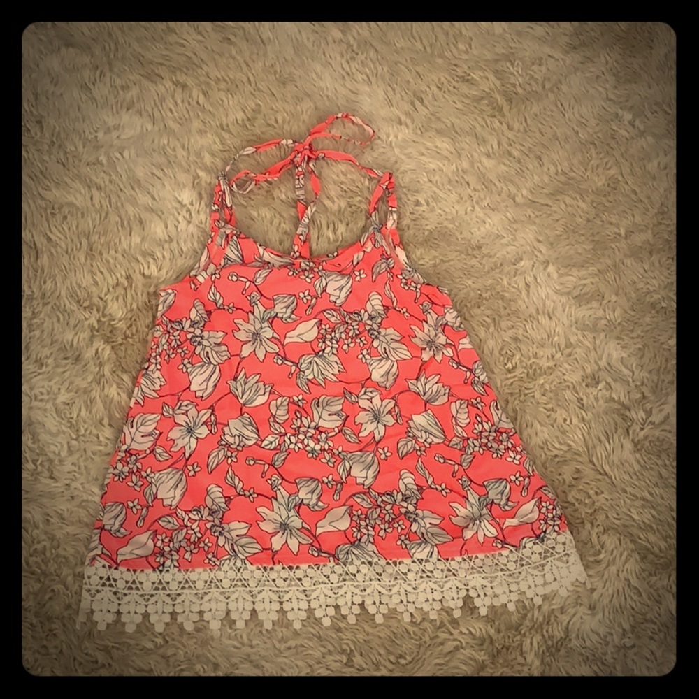 PUMPKIN PATCH Girl’s Bright Orange Floral Top With Lace Size 6 NWOT